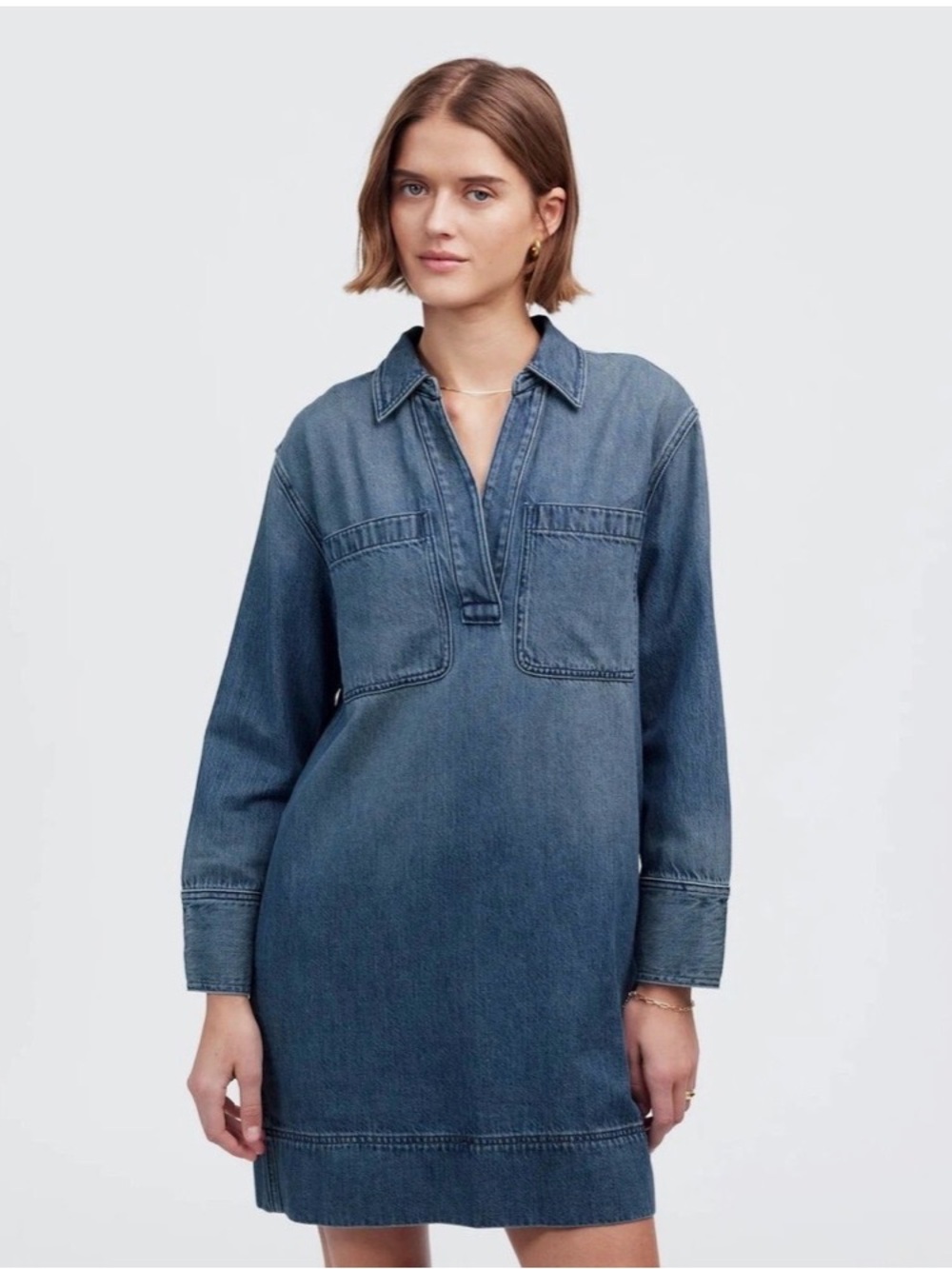 Madewell airy denim edition popover minidress